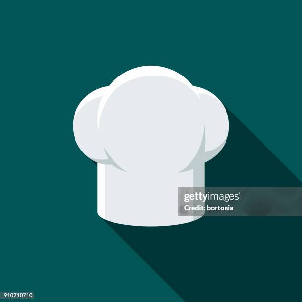 chef's hat flat design bbq icon with side shadow - toque stock illustrations