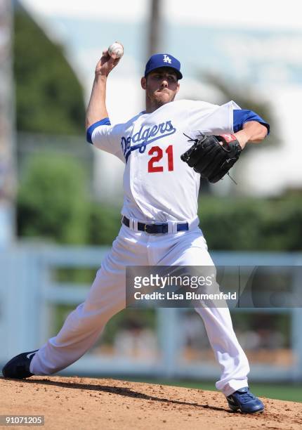 Jon Garland of the Los Angeles Dodgers walks back to the dugout during the game against the San Francisco Giants at Dodger Stadium on September 19,...
