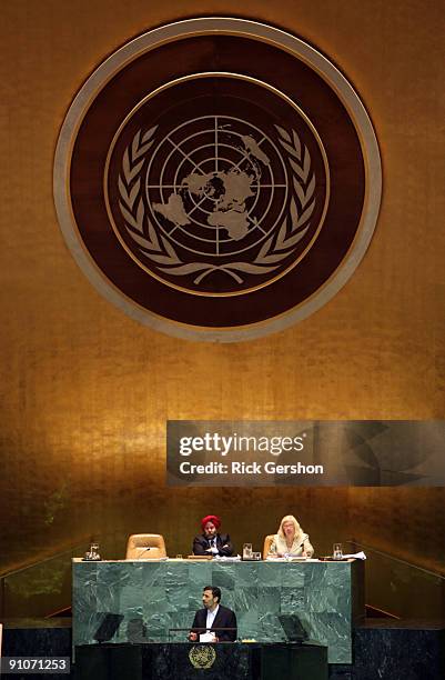 Iranian President Mahmoud Ahmadinejad addresses the United Nations General Assembly at the U.N. Headquarters on September 23, 2009 in New York City....