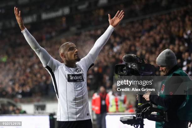 Kevin-Prince Boateng of Eintracht Frankfurt celebrates After scoring his teams first goal during the Bundesliga match between Eintracht Frankfurt and...