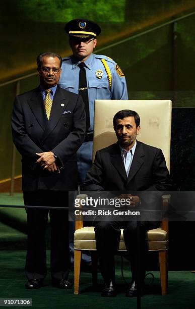 President of the Islamic Republic of Iran Mahmoud Ahmadinejad waits to address the United Nations General Assembly at the U.N. Headquarters on...