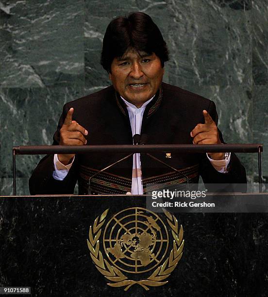 President of the Plurinational State of Bolivia Evo Morales Ayma addresses the United Nations General Assembly at the U.N. Headquarters on September...