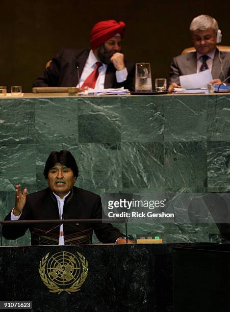 Bolivian President Evo Morales Ayma addresses the United Nations General Assembly at the U.N. Headquarters on September 23, 2009 in New York City....