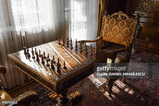 Chessboard of late dictator Nicolae Ceausescu at its former residence, Palatul Primaverii in Bucharest on January 26, 2018. The palace was open to...