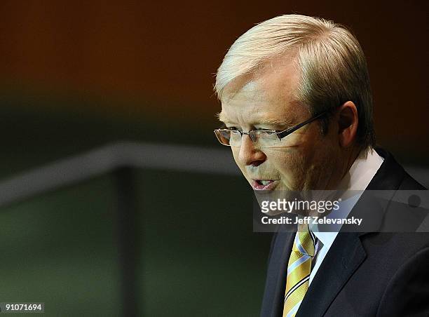 Prime Minister of Australia Kevin Rudd addresses the 64th General Assembly at United Nations Headquarters on September 23, 2009 in New York City....