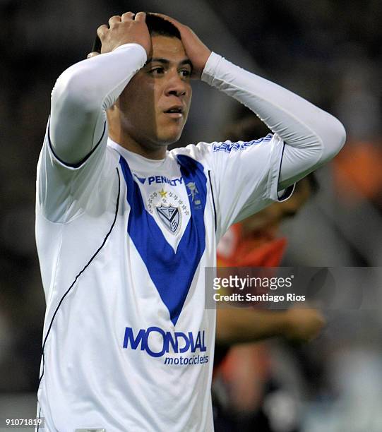 Jonathan Cristaldo of Argentina's Velez Sarsfield reacts in lament during the match against Chile's Union Espanola for the Copa Nissan Sudamericana...