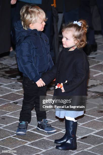 Prince Jacques of Monaco and Princess Gabriella of Monaco attend the ceremony of Sainte-Devote on January 26, 2018 in Monaco, Monaco.