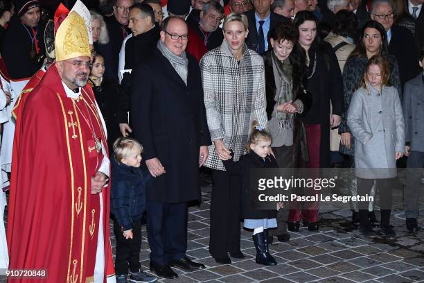 Prince Albert II of Monaco, Princess Charlene of Monaco, Prince Jacques of Monaco and Princess Gabriella of Monaco attend the ceremony of...