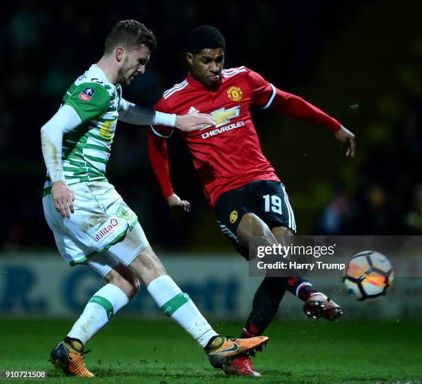 Marcus Rashford of Manchester United scores the first goal during The Emirates FA Cup Fourth Round match between Yeovil Town and Manchester United at...