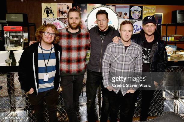 Drew Brown, Brent Kutzle, Zach Filkins, Eddie Fisher and Ryan Tedder of One Republic in the MusiCares talent lounge presented by Conagra Brands...