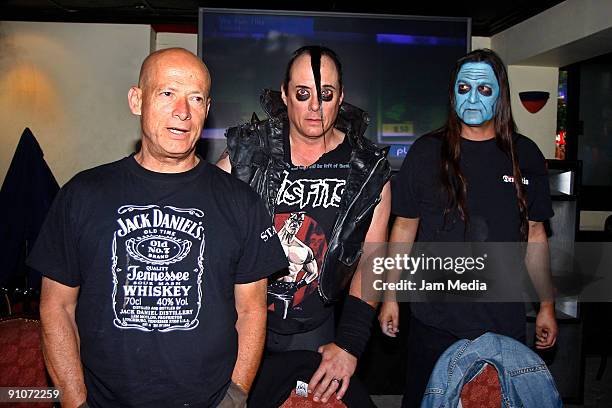 Singers Robo , Jerry Only and Dez Cadena , members of Rock band 'Misfits' during a press conference after their performance in the Hard Rock Live at...