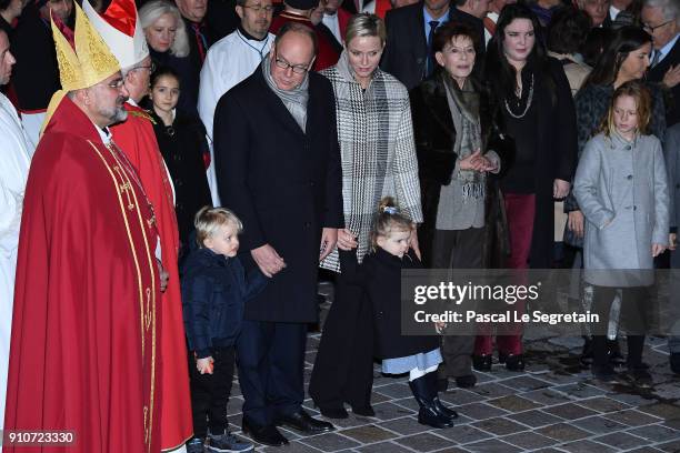 Prince Albert II of Monaco, Princess Charlene of Monaco, Prince Jacques of Monaco and Princess Gabriella of Monaco attend the ceremony of...