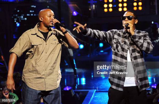 Warren G and Trey Songz perform onstage at the 2009 VH1 Hip Hop Honors at the Brooklyn Academy of Music on September 23, 2009 in the Brooklyn borough...