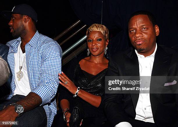 Lebron James, Mary J. Blige and Kendu Isaacs attend the "More Than The Game" album release party at Marquee Club on September 22, 2009 in New York...