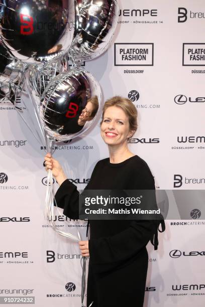 Miriam Lahnstein attends the Breuninger show during Platform Fashion January 2018 at Areal Boehler on January 26, 2018 in Duesseldorf, Germany.