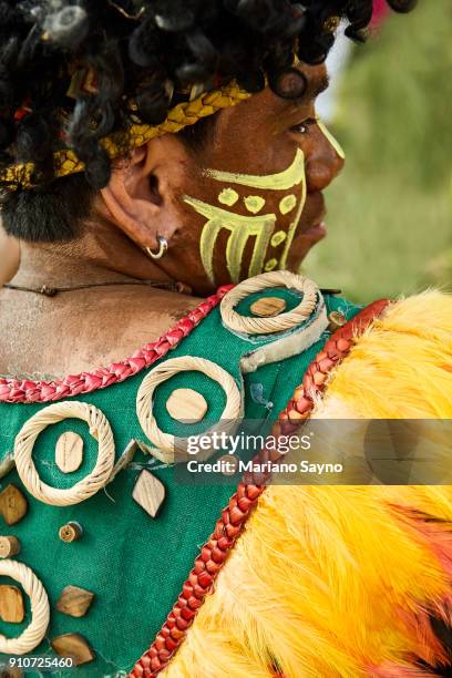 tribesman at festival - dinagyang festival stock pictures, royalty-free photos & images