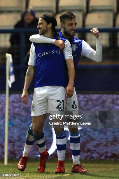 George Boyd of Sheffield Wednesday celebrates scoring the 3rd Sheffield Wednesday goal with Morgan Fox of Sheffield Wednesday during The Emirates FA...
