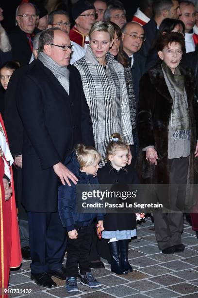 Prince Albert II of Monaco, Princess Charlene of Monaco, Prince Jacques of Monaco and Princess Gabriella of Monaco attend the ceremony of...