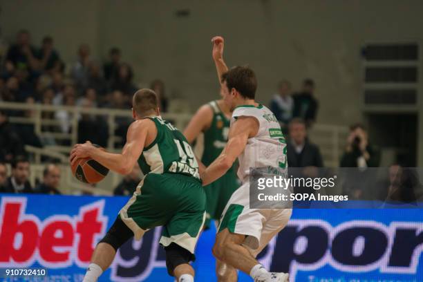Lukas Lekavicius of Panathinaikos Superfoods Athens in action during the 2017/2018 Turkish Airlines EuroLeague Regular Season Round 20 game between...