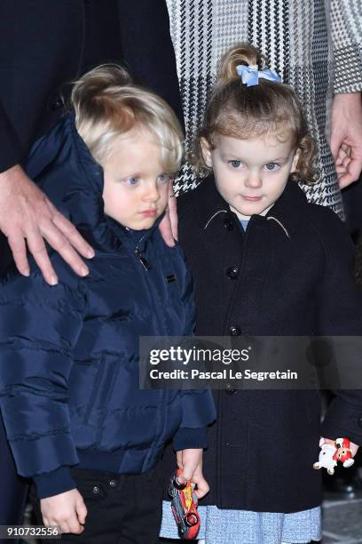 Prince Jacques of Monaco and Princess Gabriella of Monaco attend the ceremony of Sainte-Devote on January 26, 2018 in Monaco, Monaco.