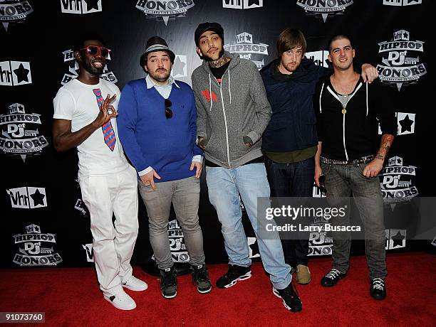 Disashi Lumumba-Kasongo, Tyler Pursel, Travis McCoy, Matt McGinley and Eric Roberts of Gym Class Heroes attend the 2009 VH1 Hip Hop Honors at the...