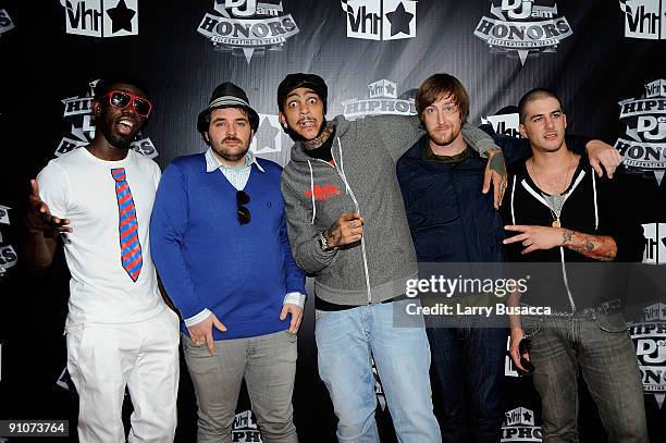 Disashi Lumumba-Kasongo, Tyler Pursel, Travis McCoy, Matt McGinley and Eric Roberts of Gym Class Heroes attend the 2009 VH1 Hip Hop Honors at the...