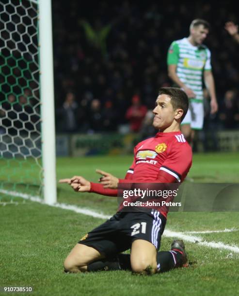 Ander Herrera of Manchester United celebrates scoring their second goal during the Emirates FA Cup Fourth Round match between Yeovil Town and...