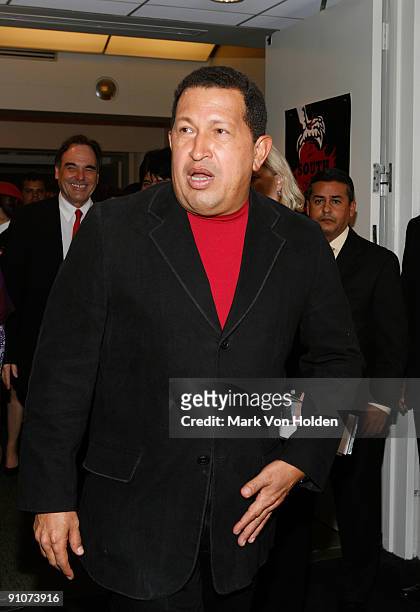 President of Venezuela, Hugo Chavez attends the "South of the Border" premiere at the Walter Reade Theater on September 23, 2009 in New York City.