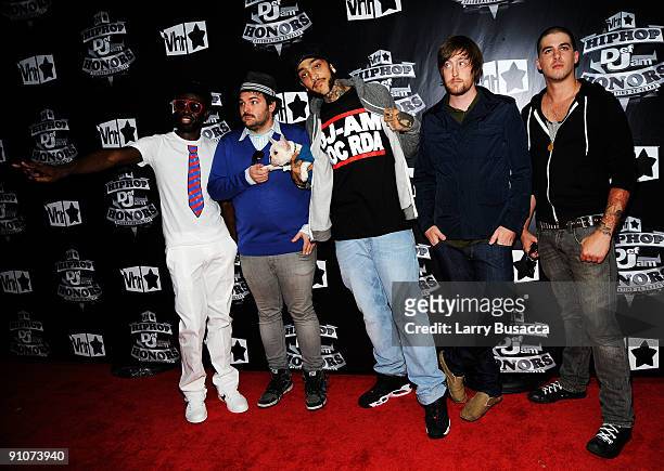 Disashi Lumumba-Kasongo, Tyler Pursel, Travis McCoy, Matt McGinley and Eric Roberts of Gym Class Heroes attend the 2009 VH1 Hip Hop Honors at the...