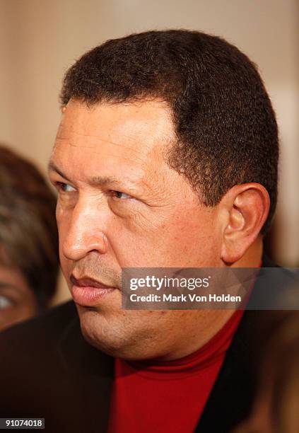 President of Venezuela, Hugo Chavez attend the "South of the Border" premiere at the Walter Reade Theater on September 23, 2009 in New York City.