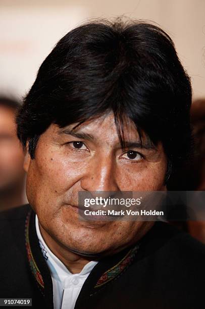 President of Bolivia Evo Morales attends the "South of the Border" premiere at the Walter Reade Theater on September 23, 2009 in New York City.