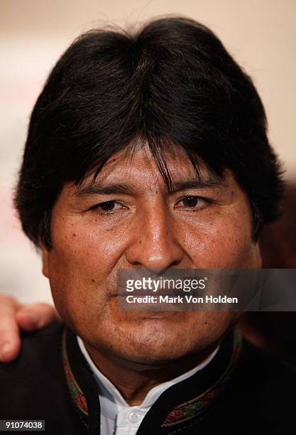 President of Bolivia Evo Morales attends the "South of the Border" premiere at the Walter Reade Theater on September 23, 2009 in New York City.