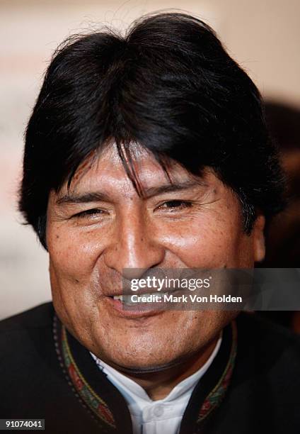 President of Bolivia Evo Morales attends the "South of the Border" premiere at the Walter Reade Theater on September 23, 2009 in New York City.