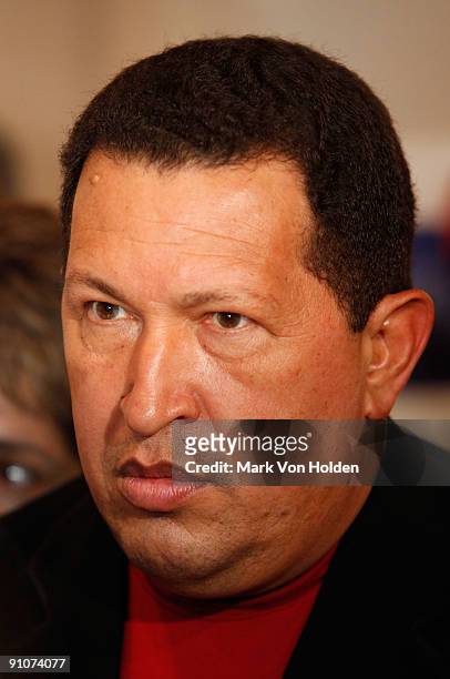 President of Venezuela, Hugo Chavez attend the "South of the Border" premiere at the Walter Reade Theater on September 23, 2009 in New York City.