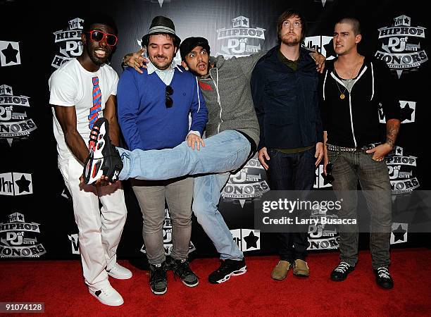 Disashi Lumumba-Kasongo, Tyler Pursel, Travis McCoy, Matt McGinley and Eric Roberts of Gym Class Heroes attend the 2009 VH1 Hip Hop Honors at the...