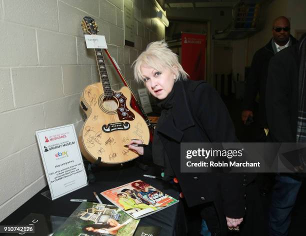 Singer Cyndi Lauper with the GRAMMY Charities Signings during the 60th Annual GRAMMY Awards at Madison Square Garden on January 26, 2018 in New York...