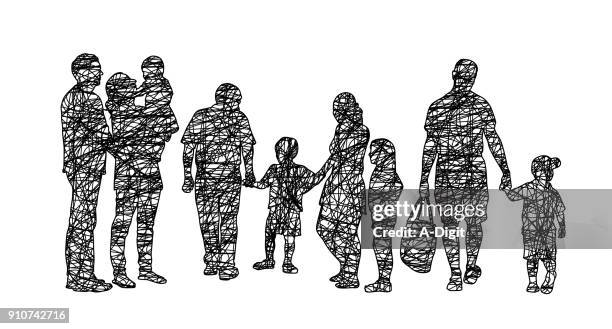 family thoughts - black and white people holding hands stock illustrations