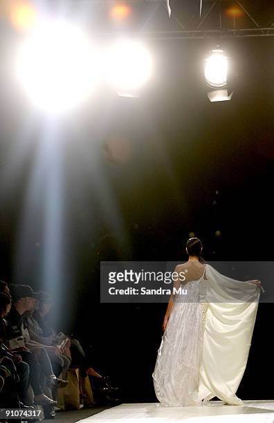 Model showcases a design by Kiri Nathan as part of the Miromoda Awards Showcase on day three of Air New Zealand Fashion Week 2009 at the Westpac...