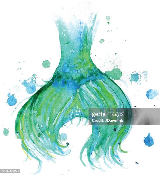 mermaid tail aquarell - mermaid tail stock-grafiken, -clipart, -cartoons und -symbole