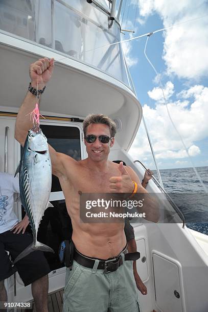 Actor Gary Daniels shows Skipjack Tuna on Wahoo Boat as part of the preparations for the Bangkok International Film 2009 at Racha Noi Island on...