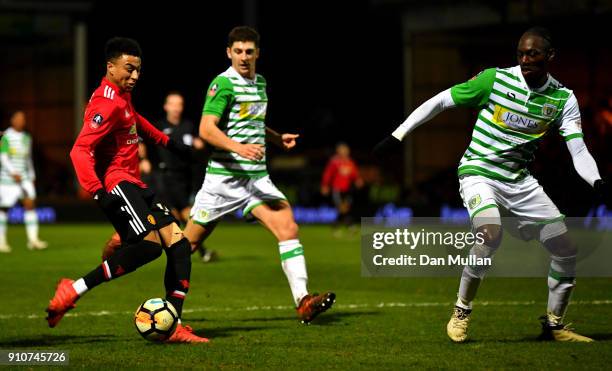 Jesse Lingard of Manchester United scores the 3rd Manchester United goal during The Emirates FA Cup Fourth Round match between Yeovil Town and...