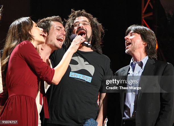 Actress/singer Emmy Rossum, musicians Dan Layus of Augustana, Adam Duritz of Counting Crows, and director Ken Burns perform during a National Parks...
