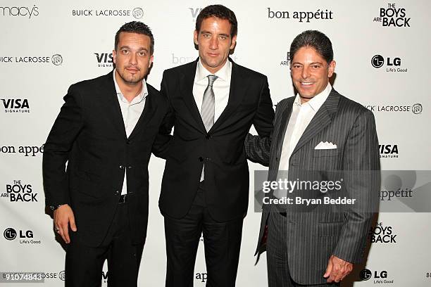 Former Top Chef contestant Fabio Viviani, actor Clive Owen and President and CEO of Terlato Wines Internationa Bill Terlato attend the premiere of...