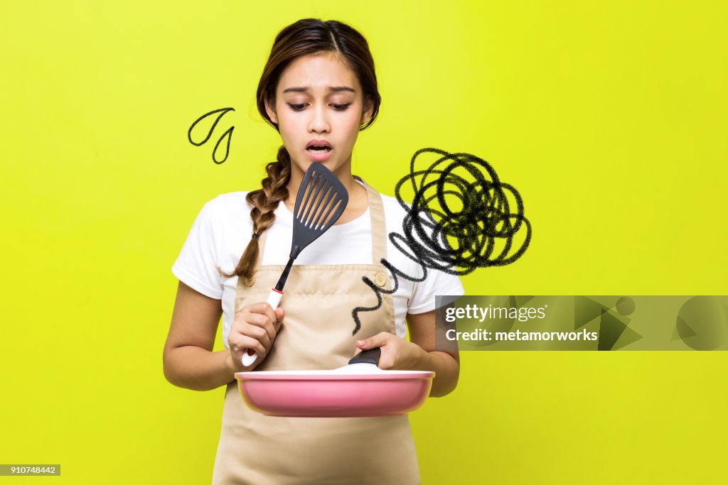 Young woman who failed cooking.