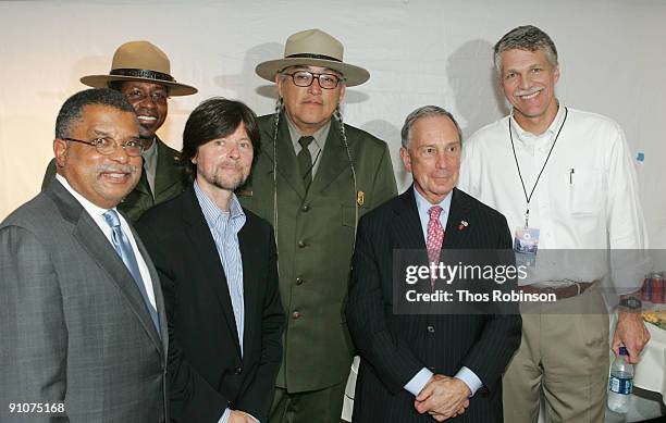 National Park Ranger Shelton Johnson, director Ken Burns, National Park Ranger Gerard Baker, Mayor Michael Bloomberg, and National Parks Conservation...