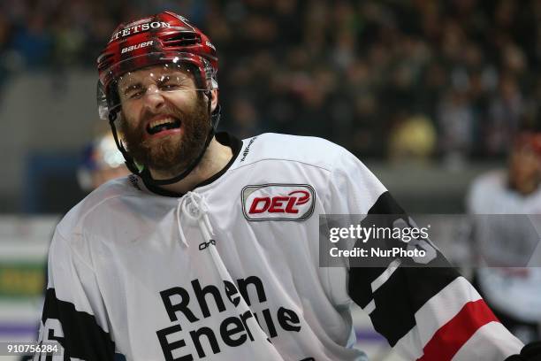 Ben Hanowski of Koelner Haie during the 46th game day of the German Ice Hockey League between Red Bull Munich and Koelner Haie in the Olympia...