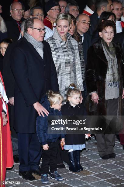 Prince Albert II of Monaco, Princess Charlene of Monaco, Prince Jacques of Monaco and Princess Gabriella of Monaco attend the ceremony of...