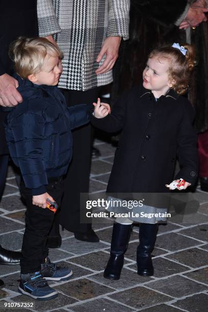 Prince Jacques of Monaco and Princess Gabriella of Monaco attend the ceremony of Sainte-Devote on January 26, 2018 in Monaco, Monaco.