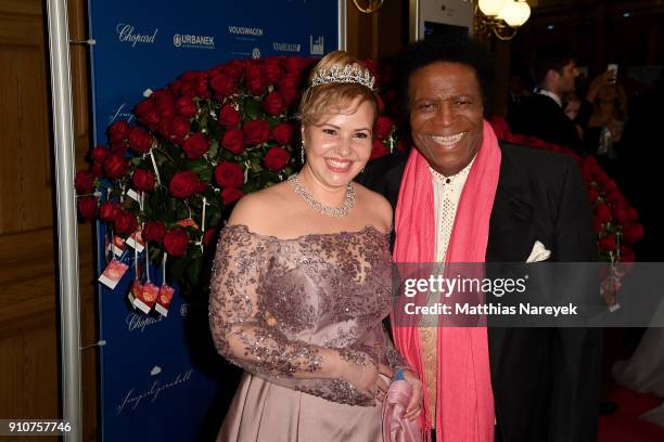 Roberto Blanco and Luzandra Strassburg arrive for the Semper Opera Ball 2018 at Semperoper on January 26, 2018 in Dresden, Germany.