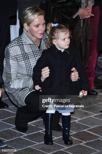 Princess Charlene of Monaco and Princess Gabriella of Monaco attend the ceremony of Sainte-Devote on January 26, 2018 in Monaco, Monaco.